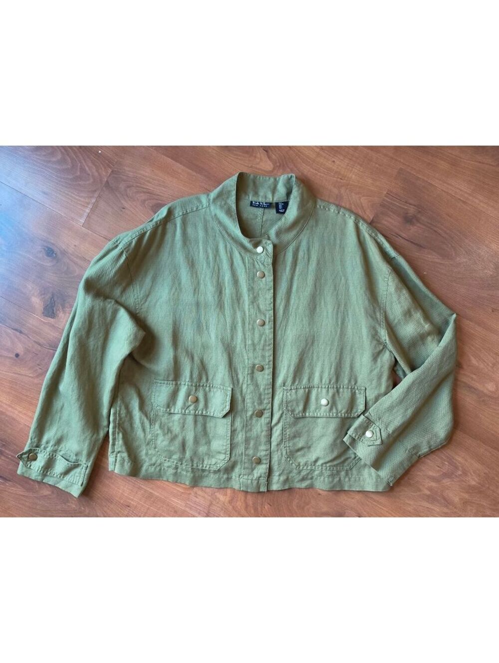 Nicole Miller New York Linen Blend Utility Jacket Olive Green Size Large